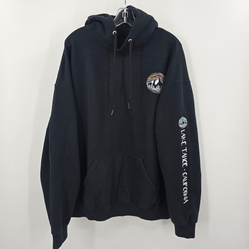 Lake Tahoe California Hoodie Black Mountain Sunset Graphic Pullover Mens XL